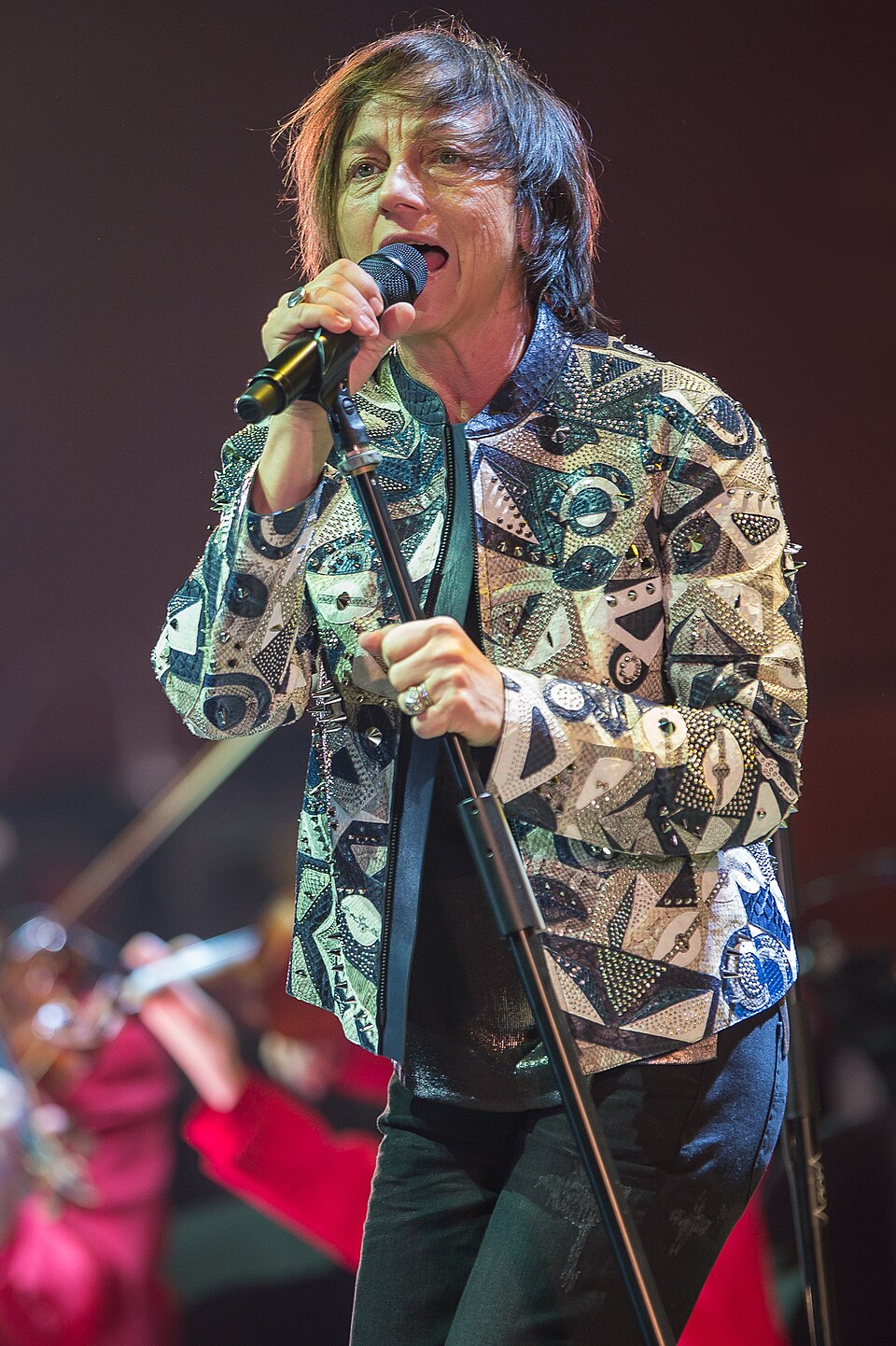 Gianna Nannini canta al microfono durante un concerto a Norimberga nel 2017